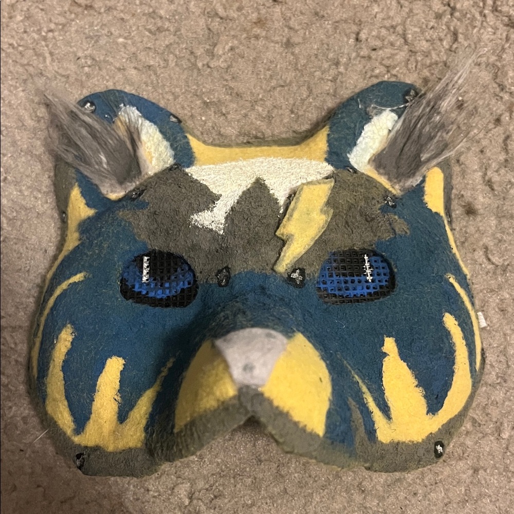 Hand-Painted Blue & Yellow Wolverine Therian Mask